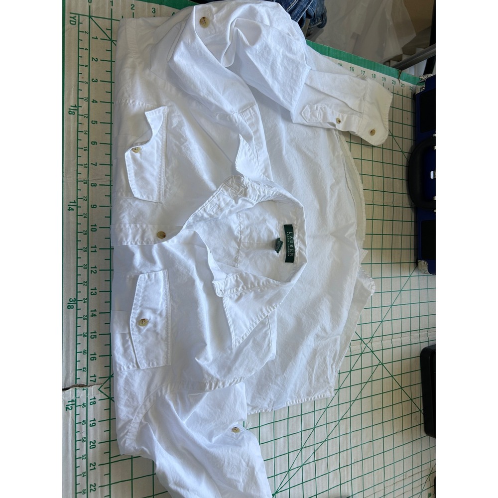 Lauren Ralph Lauren White Cotton Roll Tab Button Down Utility Shirt Womens Small - Picture 4 of 9